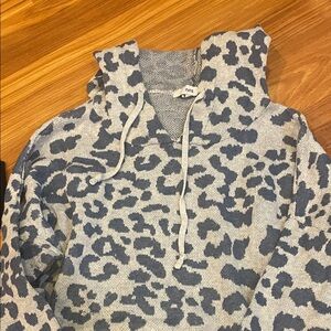 Fate Gray and Blue Leopard Cowl Neck Sweater